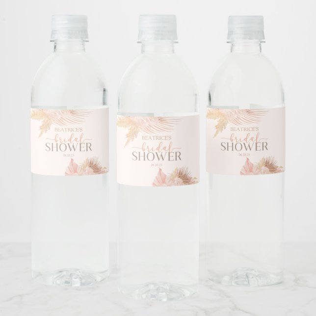 Boho Soft Pink Floral Flowers Bridal Shower Water Bottle Label (Bottles)