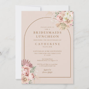 Boho Soft Pink Pampas Grass Bridesmaids Luncheon Invitation