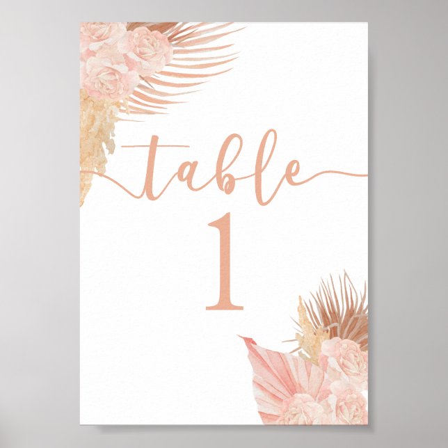 Boho Soft Pink Table Number Poster (Front)