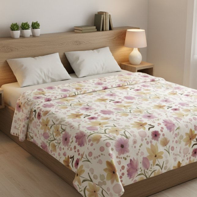 Boho Soft Pink Watercolor Wildflower  Fleece Blanket (Creator Uploaded)