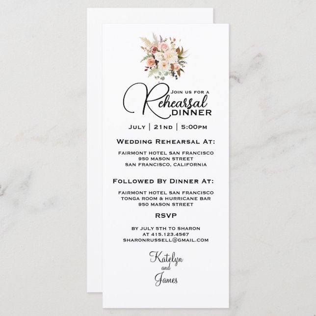 Boho Soft Roses/White Flowers Rehearsal Dinner  (Front/Back)