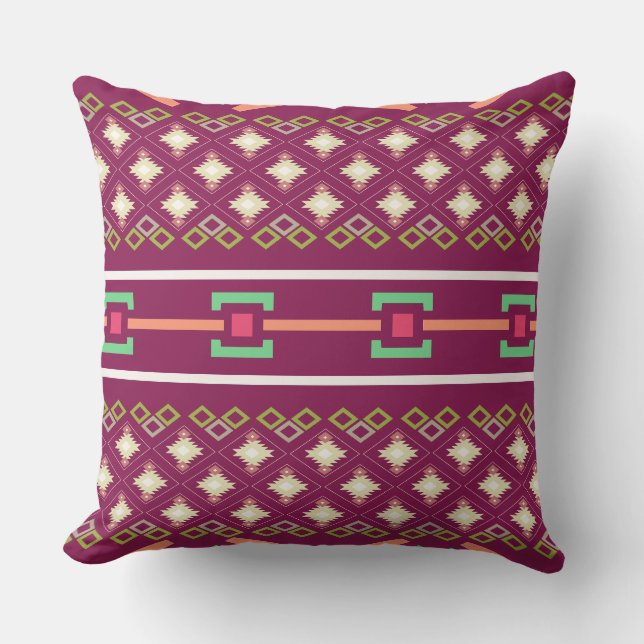 Boho Southwestern Aztec Diamond Pattern in Burgund Cushion (Front)