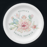 Boho Southwestern Bridal Shower | Floral Cactus Paper Plate<br><div class="desc">Add a beautiful finishing touch to your bridal shower table with these soft watercolor desert themed paper plates. Featuring delicate florals and charming cactus details, they are perfect for a boho, southwestern, or garden inspired celebration. Personalize with the bride’s name to create a cohesive and stylish party setup. These plates...</div>