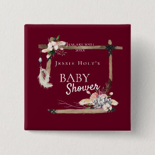 Boho Southwestern Burgundy Baby Shower 15 Cm Square Badge