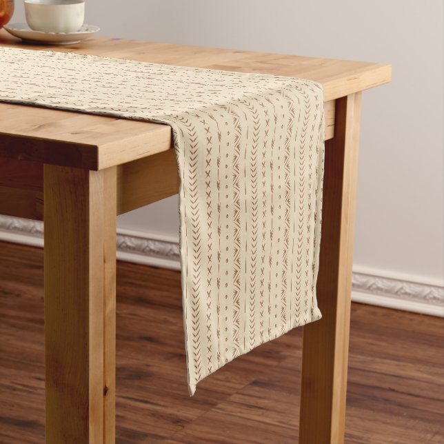 Boho Southwestern Geometric Stripe Warm Neutral Short Table Runner (In Situ)
