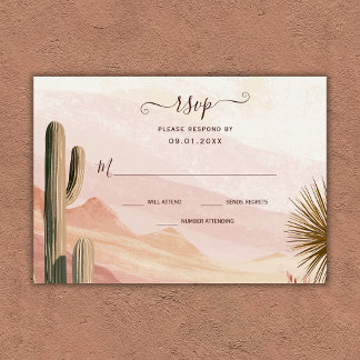 Boho Southwestern Watercolor Desert Cactus Wedding RSVP Card