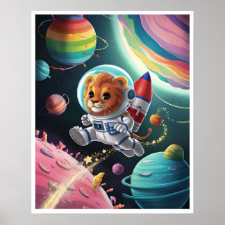 Boho Space Lion Illustration Poster