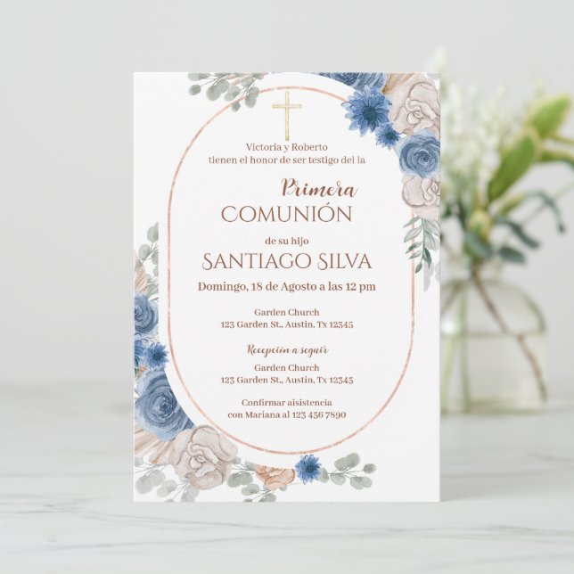 Boho Spanish First Holy Communion Invitation (Standing Front)