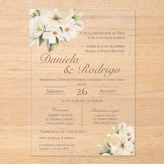 Boho Spanish Wedding Acrylic Invitation (Front)