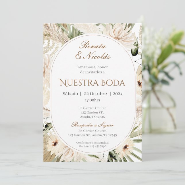 Boho Spanish Wedding Invitation (Standing Front)