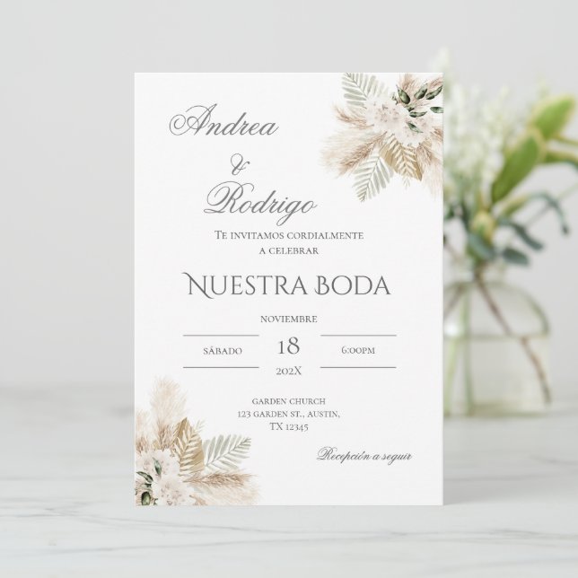 Boho Spanish Wedding Invitation (Standing Front)