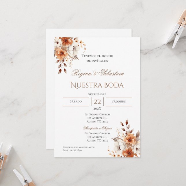 Boho Spanish Wedding Invitation (Front/Back In Situ)