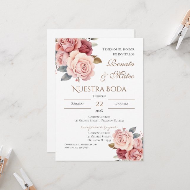 Boho Spanish Wedding Invitation (Front/Back In Situ)