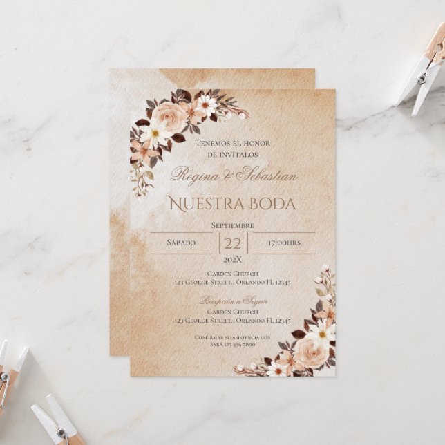 Boho Spanish Wedding Invitation (Front/Back In Situ)