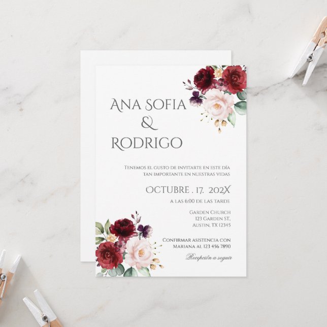Boho Spanish Wedding Invitation (Front/Back In Situ)