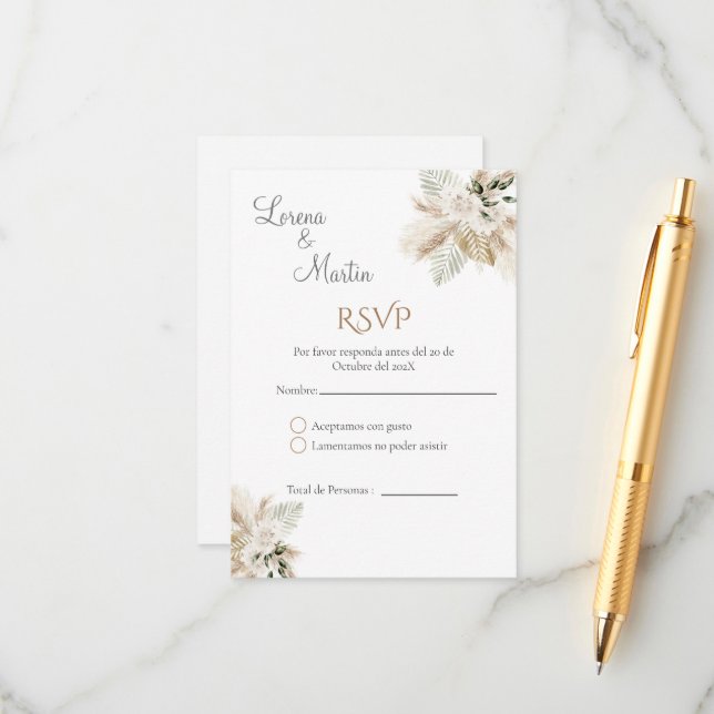 Boho Spanish Wedding RSVP Card (Front/Back In Situ)