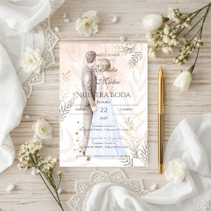 Boho Spanish with bride and groom wedding Invitation