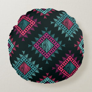 Boho Spirit: Tribal Ethnic Seamless Round Cushion