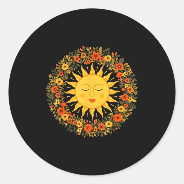 Boho Spiritual Sun Cute Bohemian Celestial Hippie  Classic Round Sticker (Front)