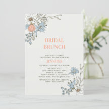 Boho Spring Blue Floral Bridal Brunch Shower Invit