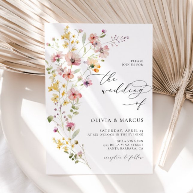 Boho Spring Colourful Wildflower Wedding Invitatio Invitation (Front)