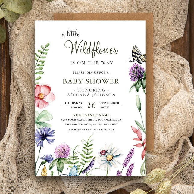 Boho Spring Floral A Little Wildflower Baby Shower Invitation (Creator Uploaded)
