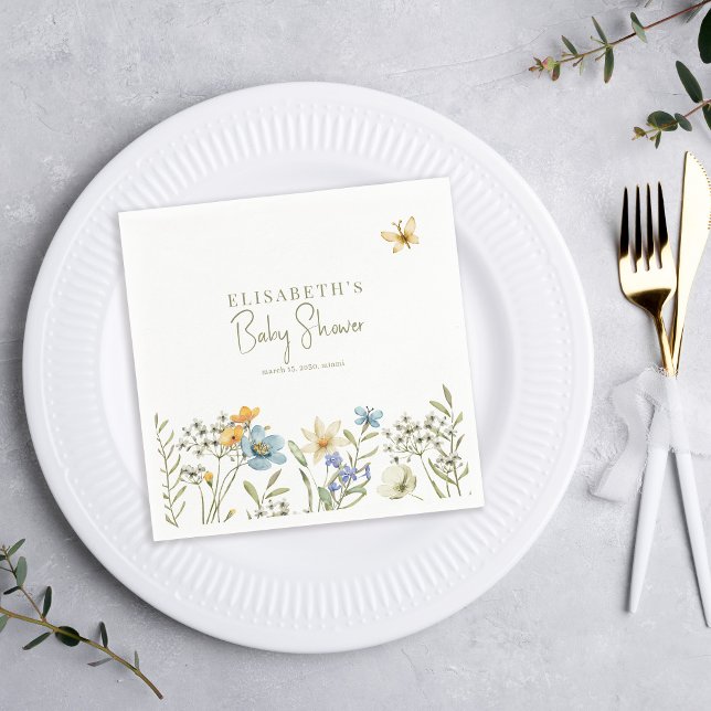 Boho spring floral personalised baby shower napkin (Creator Uploaded)