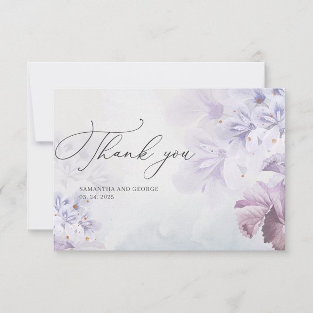 Boho spring flowers lilac brown thank you card (Front)