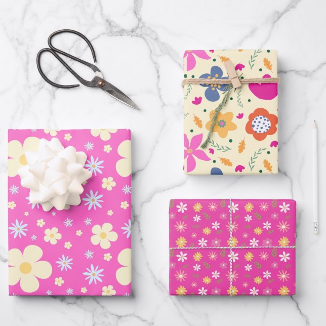 BOHO Spring Flowers Pastel Floral Pattern  Wrapping Paper Sheet (Front)