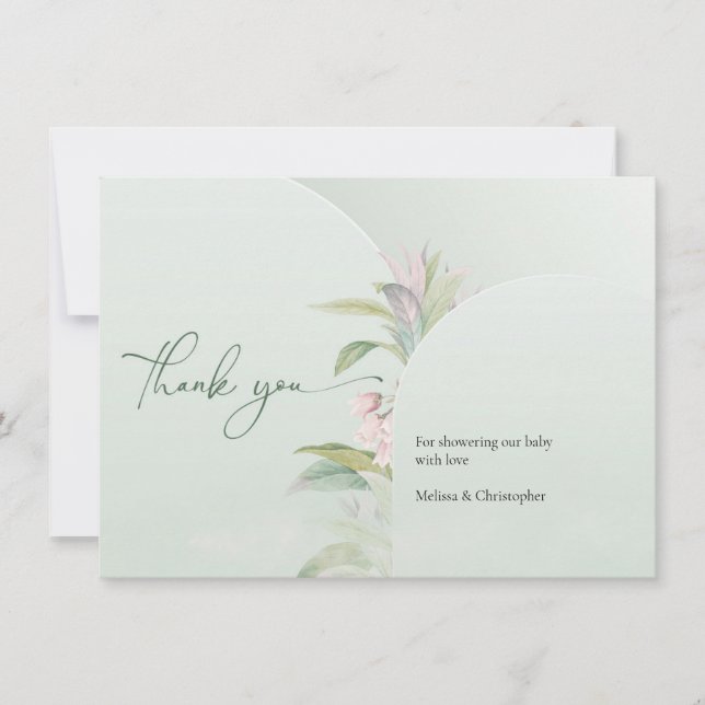Boho spring greenery eucalyptus blush baby thank y thank you card (Front)
