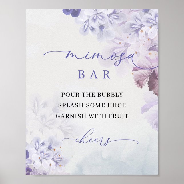 Boho spring purple dusty blue flowers mimosa bar poster (Front)
