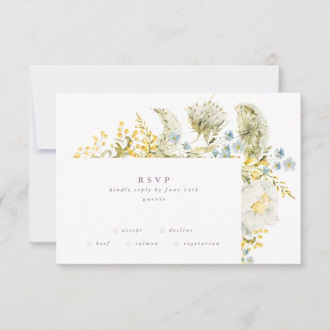 Boho Spring Wild Botanical Florals Frame Wedding RSVP Card (Front)