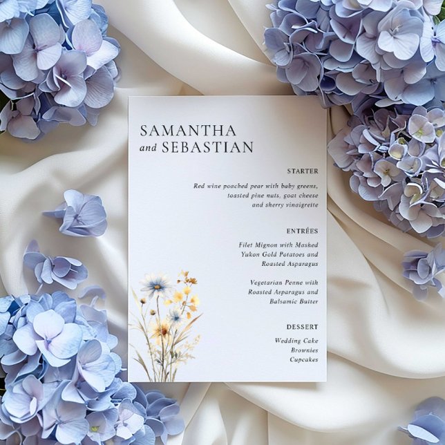 Boho Spring Wildflower WEDDING DINNER MENU (menu wildflowers design)