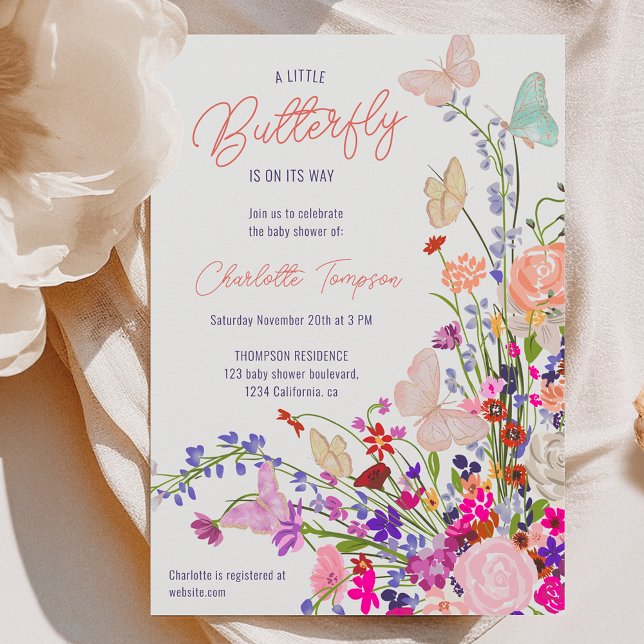Boho spring wildflowers cute butterfly baby shower invitation (Boho spring wildflowers cute butterfly baby shower invitation)
