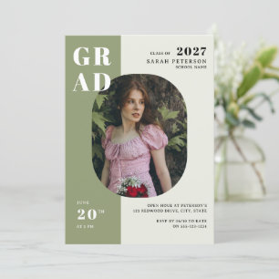 Boho Ssge Green Bold Typography Photo Graduation Invitation
