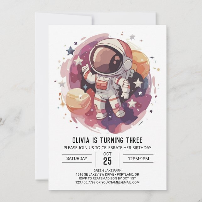 Boho Starry Adventure Astronaut Birthday Invitation (Front)