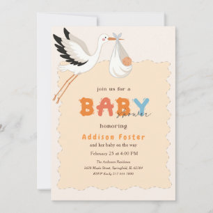 Boho Stork Sweet Baby Bundle Baby Shower Invitation