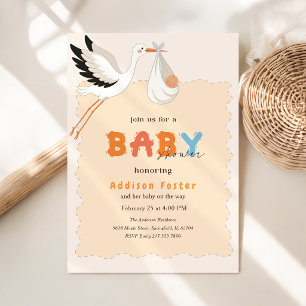 Boho Stork Sweet Baby Bundle Baby Shower Invitation
