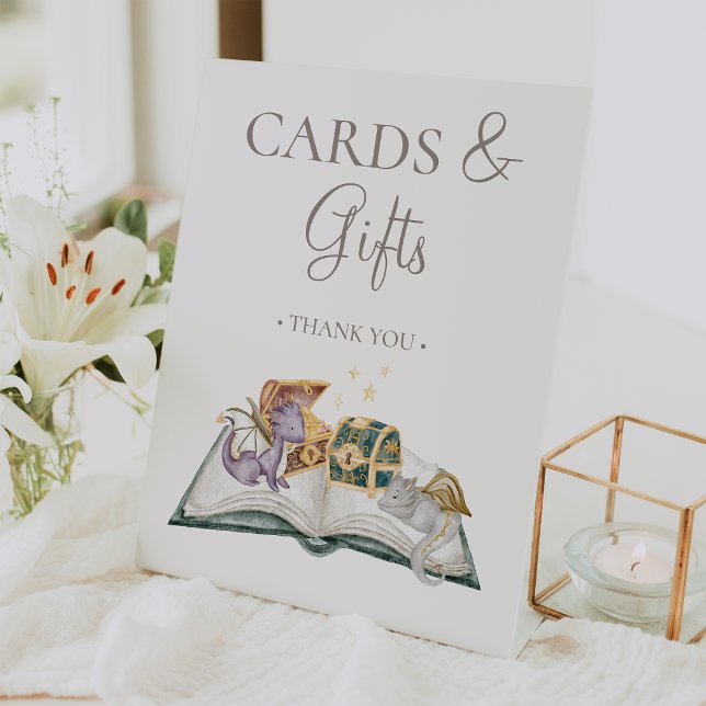 Boho Storybook Dragon Baby Shower Cards and Gifts Pedestal Sign (Creator Uploaded)
