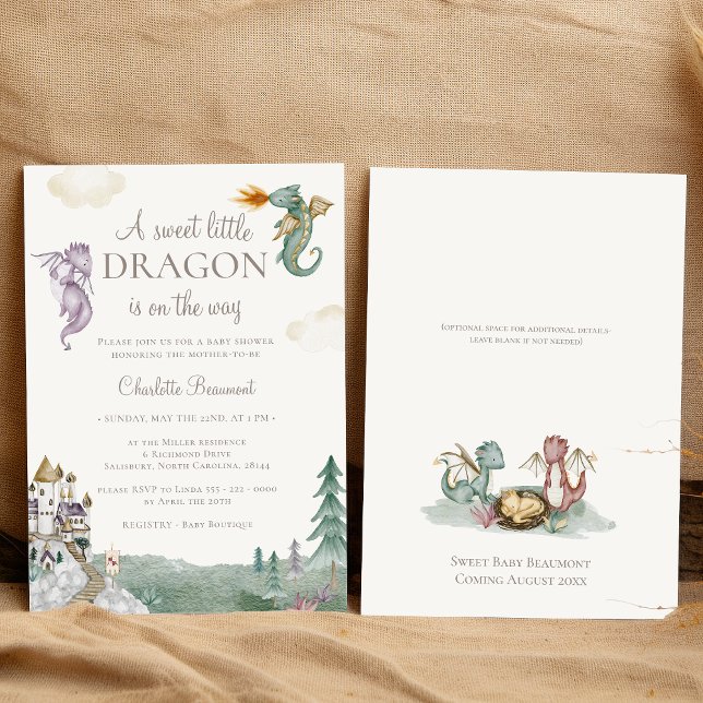 Boho Storybook Dragon Sweet Little Baby Shower Invitation (Creator Uploaded)