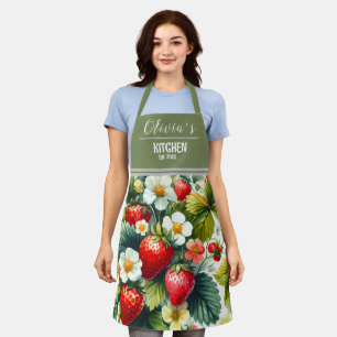 Boho Strawberry Apron - Custom Name Kitchen Gift