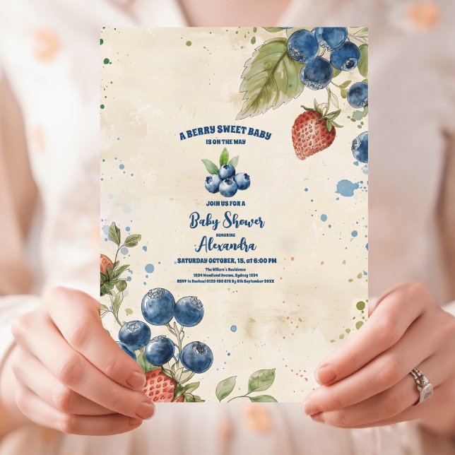 Boho Strawberry Berry Sweet Baby Shower Invitation (Creator Uploaded)