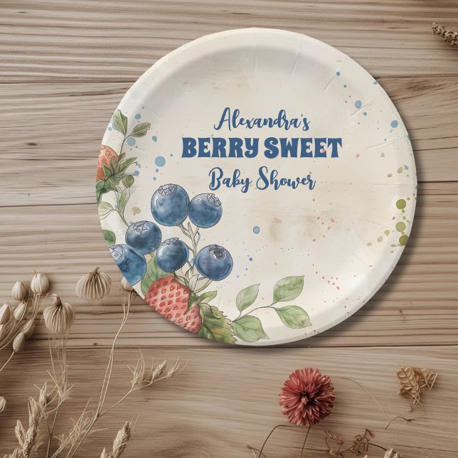 Boho Strawberry Berry Sweet Baby Shower Paper Plate (Creator Uploaded)