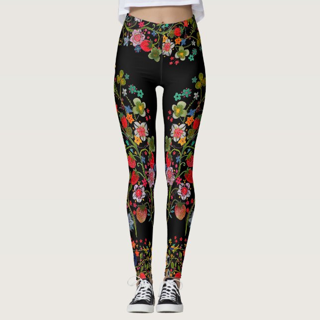 Boho Strawberry Floral Leggings (Front)