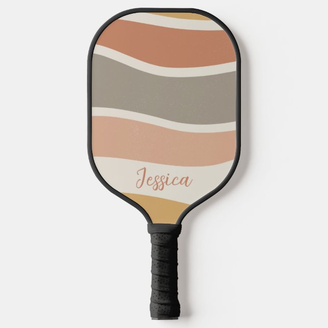 Boho Strip Pattern Custom Name Pickleball Paddle (Front)