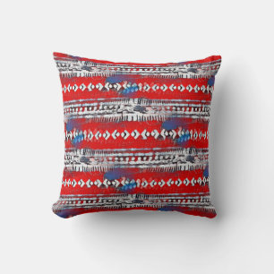Boho Stripe 4th of July Red White and Blue Cushion