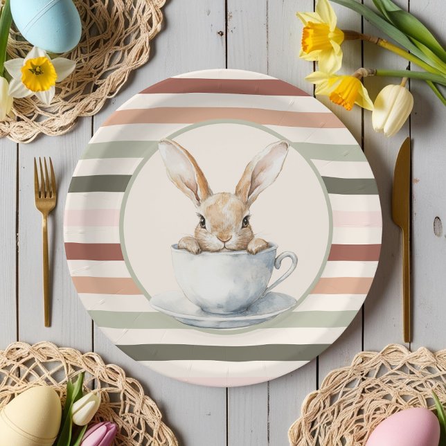 Boho Stripes & Bunny Easter Paper Plate (Boho Stripes & Bunny Easter Paper Plates)