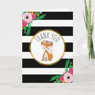 Boho Stripes Fox Baby Shower Thank You Card