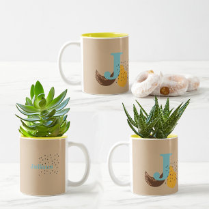 Boho Style Custom Monogram and Name Coloured Two-Tone Coffee Mug