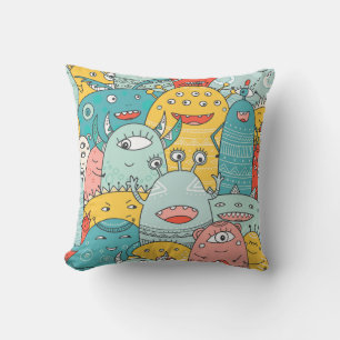 Boho style cute monsters, seamless. cushion